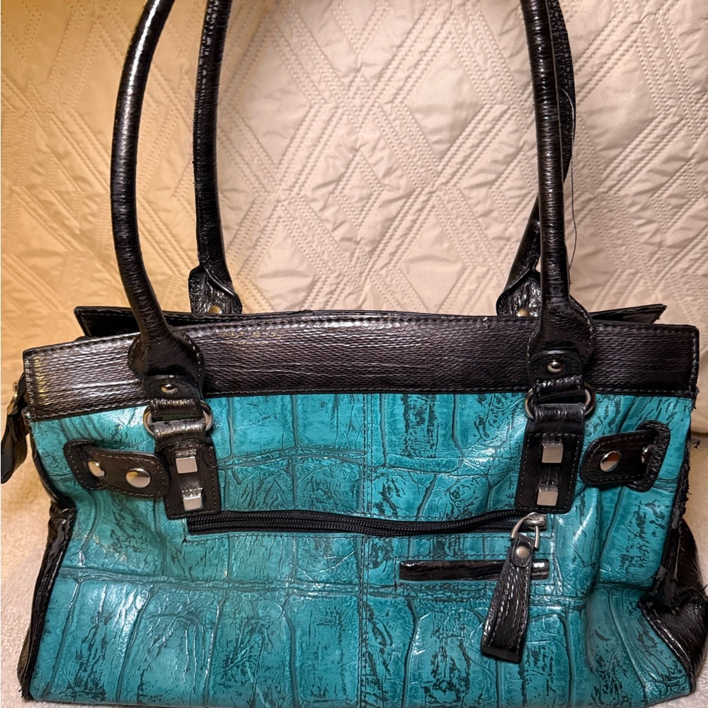 Elegant Teal and Black Shoulder Bag